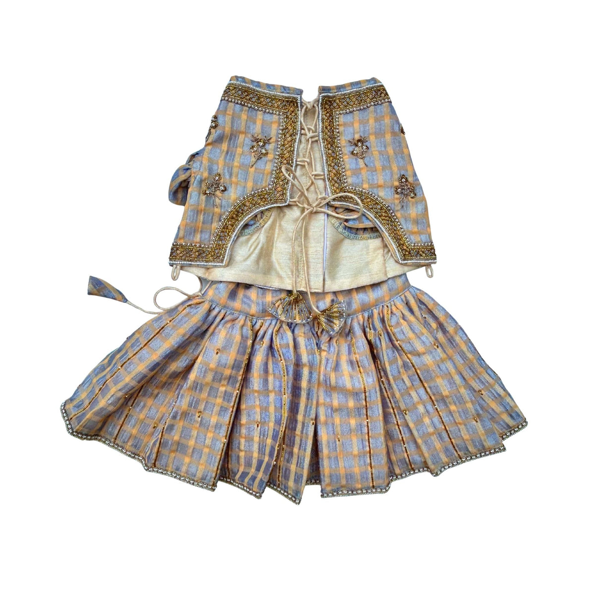 BEIGE BLUE DAINTY EMROIDERED TISSUE LEHENGA FOR DOGS AND CATS