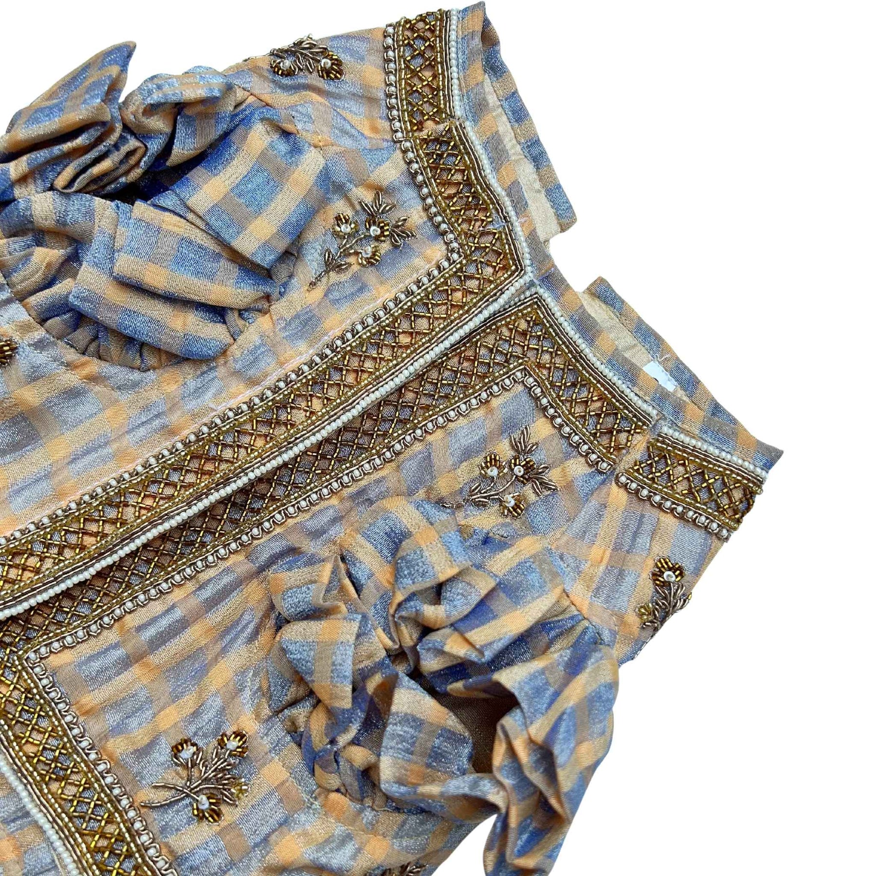 BEIGE BLUE DAINTY EMROIDERED TISSUE LEHENGA FOR DOGS AND CATS