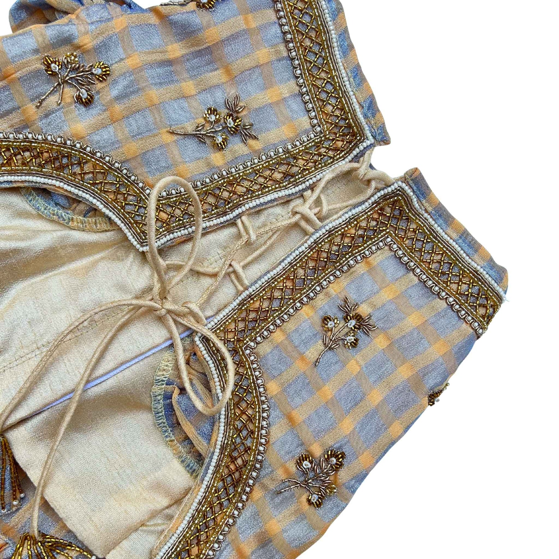 BEIGE BLUE DAINTY EMROIDERED TISSUE LEHENGA FOR DOGS AND CATS