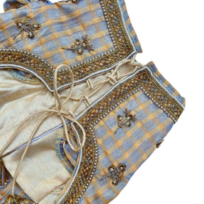 BEIGE BLUE DAINTY EMROIDERED TISSUE LEHENGA FOR DOGS AND CATS