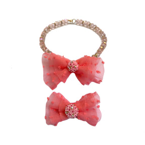 FUCHSIA PINK DOG NECKLACE + BOW