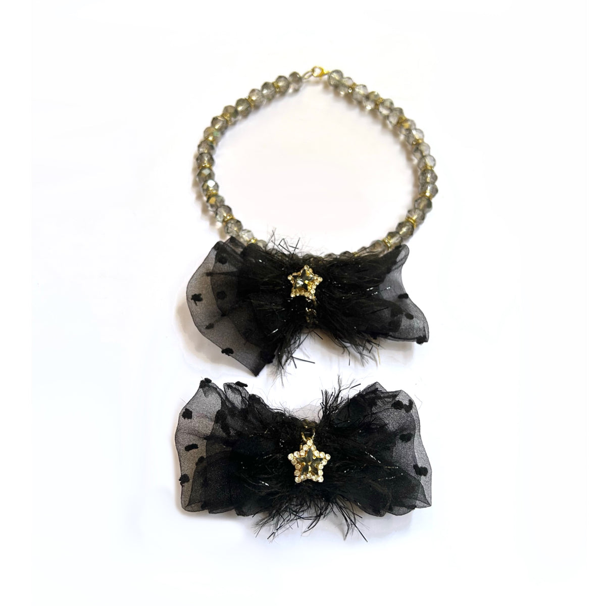 BLACK CRYSTAL BOW NECKLACE + BOW