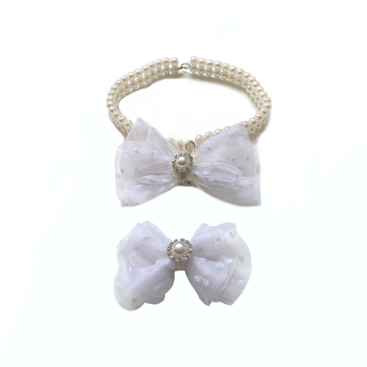 WHITE PEARL BOW NECKLACE + BOW